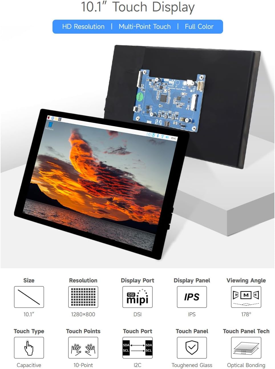 Waveshare 10.1 inch IPS Capaci - огляд і ціна Raspberry Pi 10.1 Inch Capacitive Touch Screen Ips